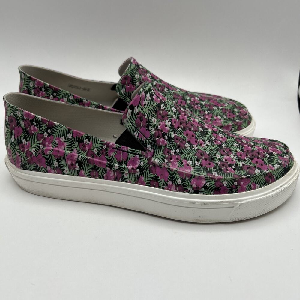 CROCS Pink Floral Slip-On Flats with White Sole